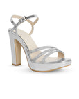 Zapatilla Plata de Fiesta Tacón Alto Diseño Sofisticado Mujer 3660444