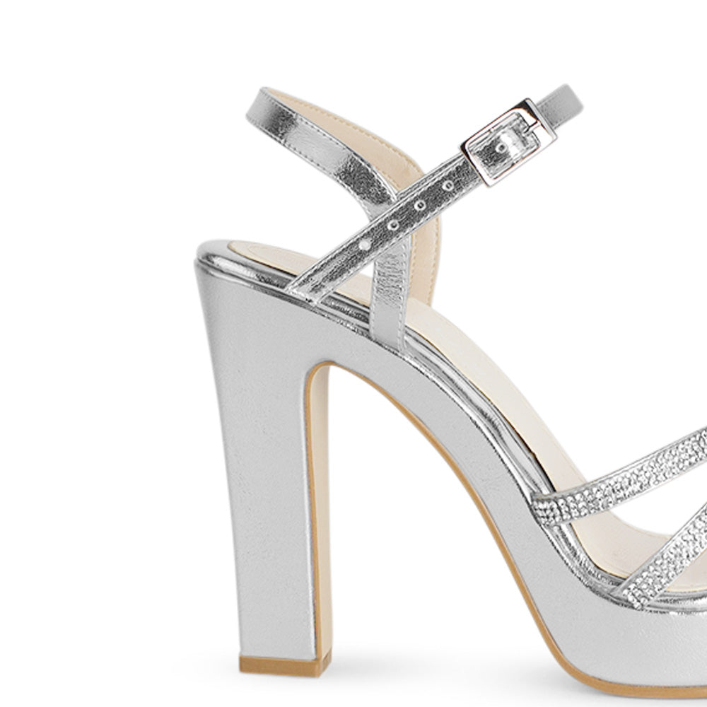 Zapatilla Plata de Fiesta Tacón Alto Diseño Sofisticado Mujer 3660444