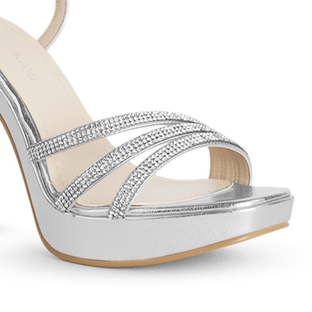 Zapatilla Plata de Fiesta Tacón Alto Diseño Sofisticado Mujer 3660444