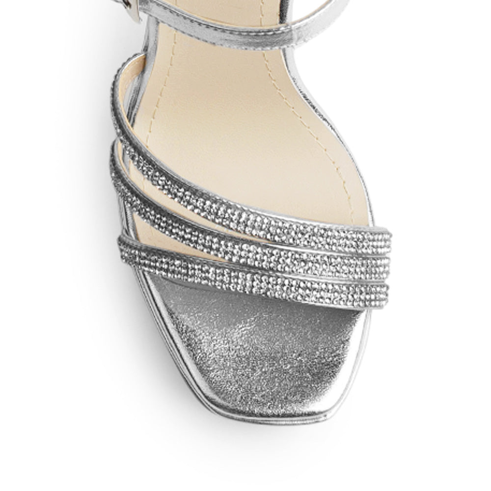 Zapatilla Plata de Fiesta Tacón Alto Diseño Sofisticado Mujer 3660444