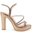 Zapatilla Oro Rosado de Fiesta Tacón Alto Tiras Finas Diseño Moderno 3660447