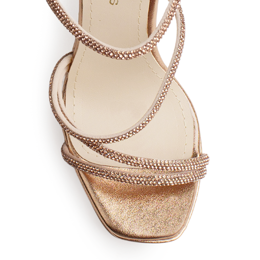 Zapatilla Oro Rosado de Fiesta Tacón Alto Tiras Finas Diseño Moderno 3660447
