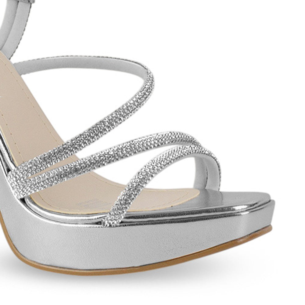 Zapatilla Plata de Fiesta Tacón Alto Tiras Finas Diseño Moderno 3660448