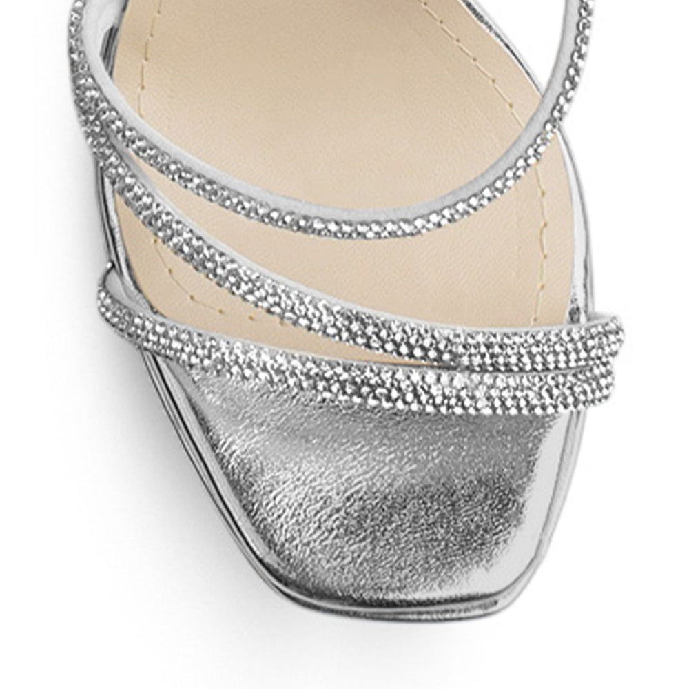 Zapatilla Plata de Fiesta Tacón Alto Tiras Finas Diseño Moderno 3660448
