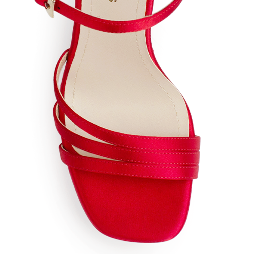 Zapatilla Rojo Dama Fiesta Tiras Tacon Moda Mujer 3660449