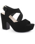 Zapatilla Negro Plataforma Abierta Punta Tacón Alto Casual 3660094