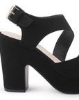 Zapatilla Negro Plataforma Abierta Punta Tacón Alto Casual 3660094