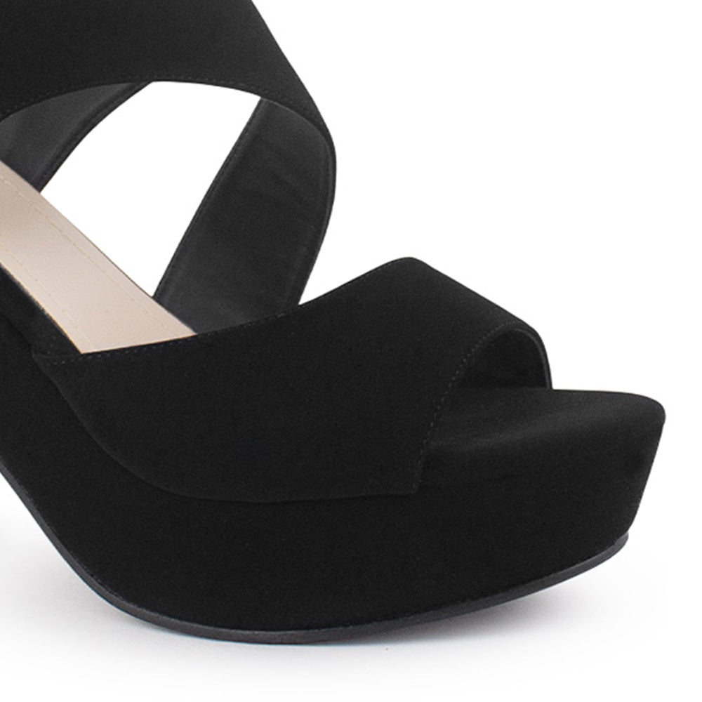 Zapatilla Negro Plataforma Abierta Punta Tacón Alto Casual 3660094