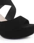 Zapatilla Negro Plataforma Abierta Punta Tacón Alto Casual 3660094