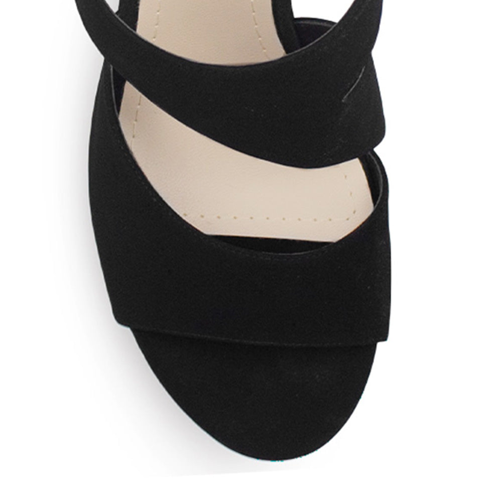 Zapatilla Negro Plataforma Abierta Punta Tacón Alto Casual 3660094