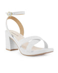 Zapatilla Blanco Dama Elegante Pulsera Tacon Ancho Moda Descubierta 4500180