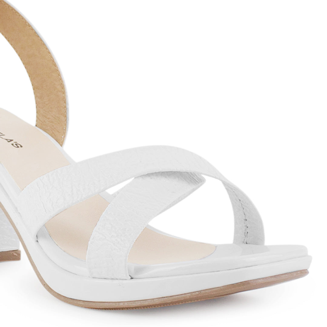 Zapatilla Blanco Dama Elegante Pulsera Tacon Ancho Moda Descubierta 4500180