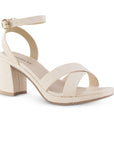Zapatilla Beige Dama Elegante Pulsera Tacon Ancho Moda Descubierta 4500181