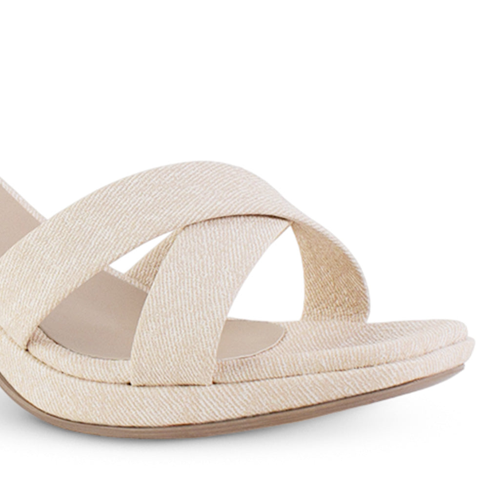 Zapatilla Beige Dama Elegante Pulsera Tacon Ancho Moda Descubierta 4500181