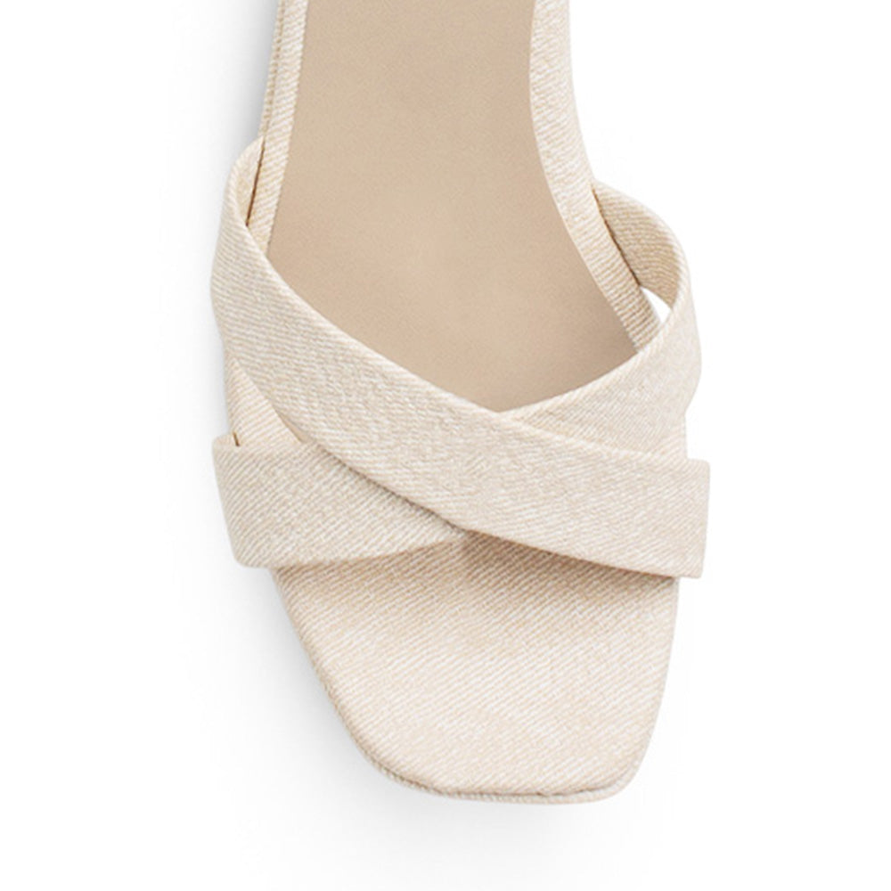 Zapatilla Beige Dama Elegante Pulsera Tacon Ancho Moda Descubierta 4500181