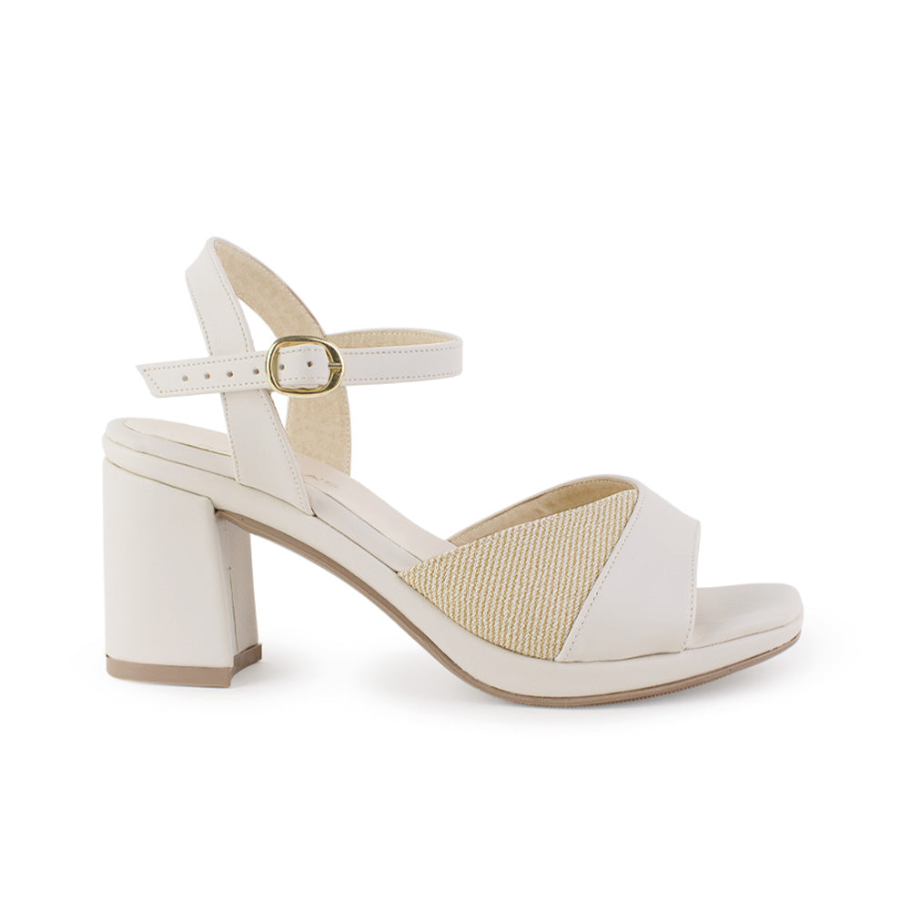 Zapatilla Beige Tacon Ancho Mujer Pulsera Hebilla Moda Elegante 4500185