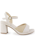Zapatilla Beige Tacon Ancho Mujer Pulsera Hebilla Moda Elegante 4500185