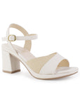 Zapatilla Beige Tacon Ancho Mujer Pulsera Hebilla Moda Elegante 4500185