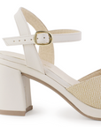 Zapatilla Beige Tacon Ancho Mujer Pulsera Hebilla Moda Elegante 4500185