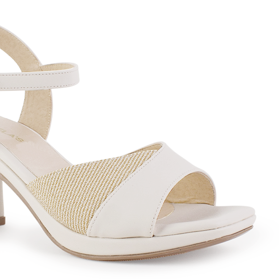 Zapatilla Beige Tacon Ancho Mujer Pulsera Hebilla Moda Elegante 4500185