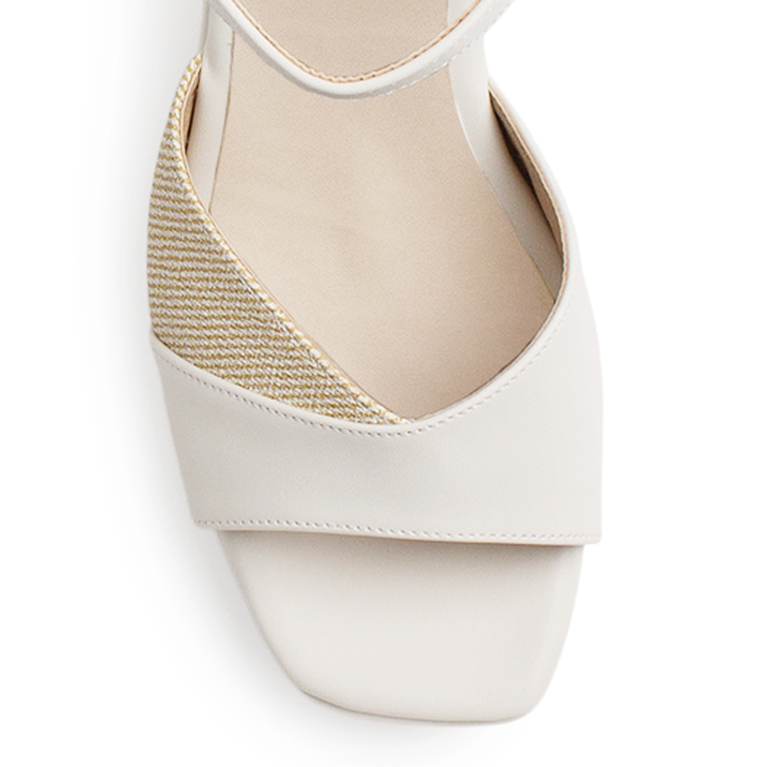 Zapatilla Beige Tacon Ancho Mujer Pulsera Hebilla Moda Elegante 4500185