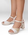 Zapatilla Beige Tacon Ancho Mujer Pulsera Hebilla Moda Elegante 4500185