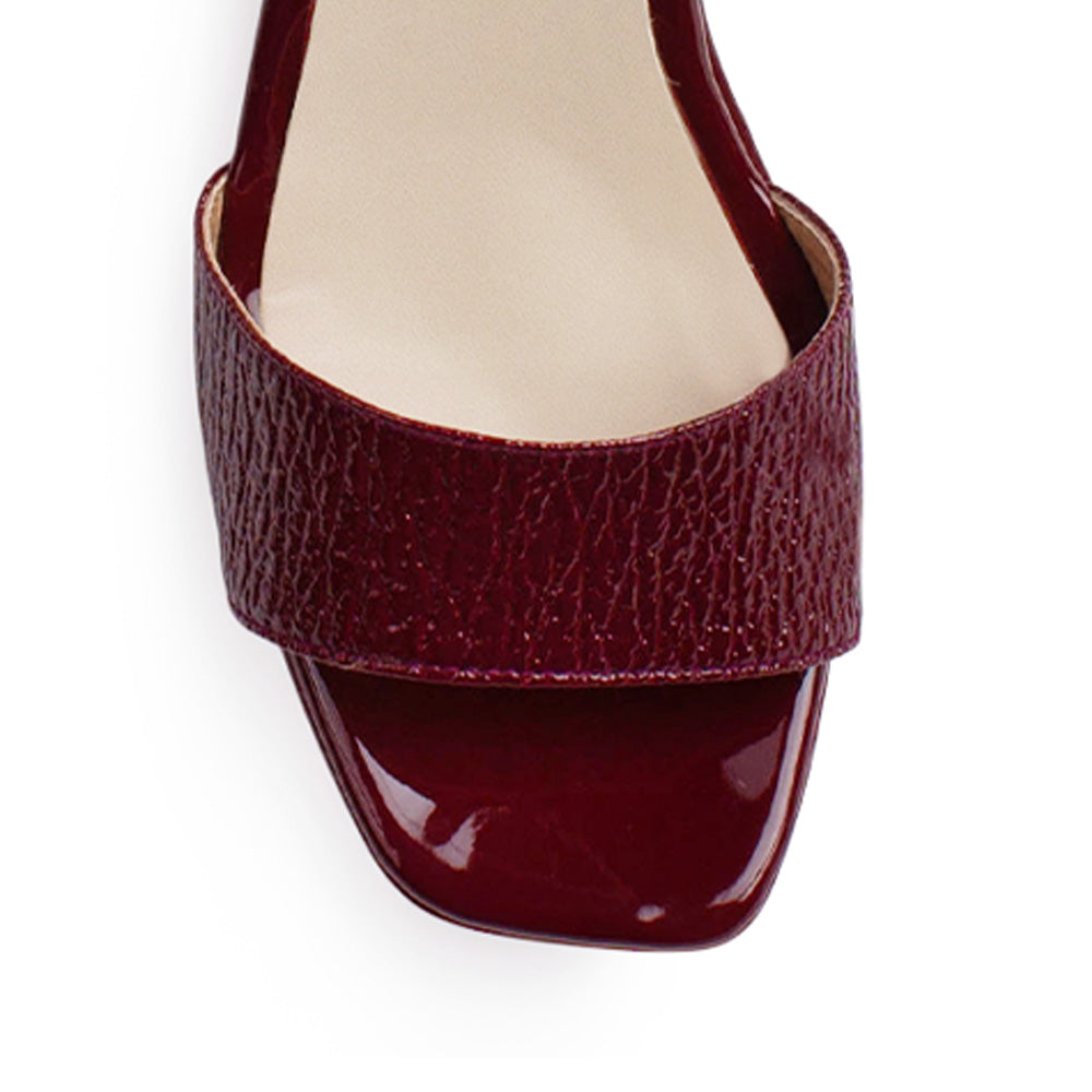 Zapatilla Vino Casual Mujer Tacon Ancho Punta Cuadrada Pulsera 4500186