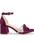 Zapatilla Vino Plata Dama Tacón Bajo Grueso Tira Gruesa Brillo Elegante 3201396