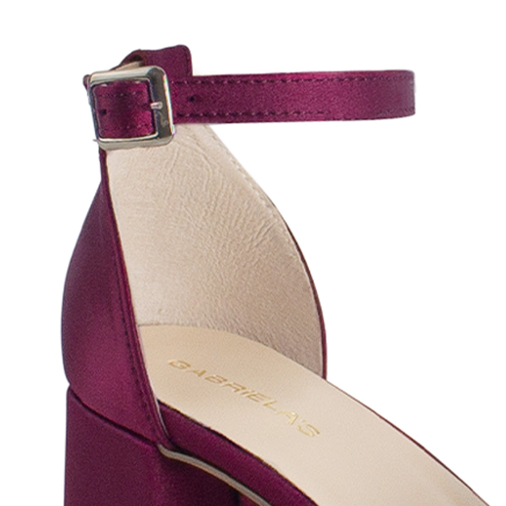 Zapatilla Vino Plata Dama Tacón Bajo Grueso Tira Gruesa Brillo Elegante 3201396