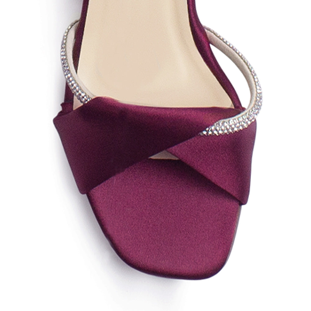 Zapatilla Vino Plata Dama Tacón Bajo Grueso Tira Gruesa Brillo Elegante 3201396