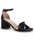 Zapatilla Negro Plata Dama Tacón Bajo Grueso Tira Gruesa Brillo Elegante 3201397