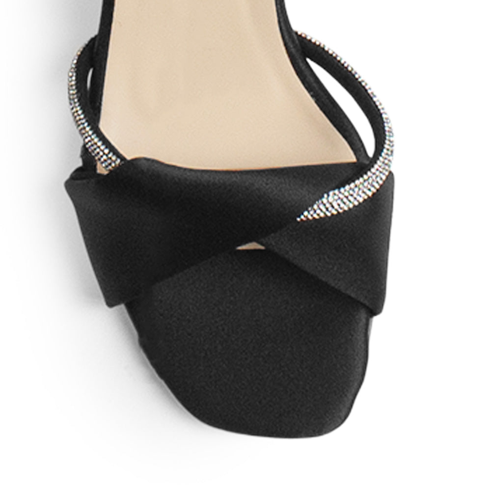 Zapatilla Negro Plata Dama Tacón Bajo Grueso Tira Gruesa Brillo Elegante 3201397