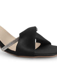 Zapatilla Negro Plata Dama Tacón Bajo Grueso Tira Gruesa Brillo Elegante 3201397