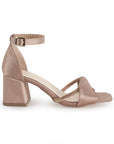 Zapatilla Maquillaje Oro Rosa Dama Tacón Bajo Grueso Tira Gruesa Brillo Elegante 3201398