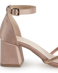 Zapatilla Maquillaje Oro Rosa Dama Tacón Bajo Grueso Tira Gruesa Brillo Elegante 3201398
