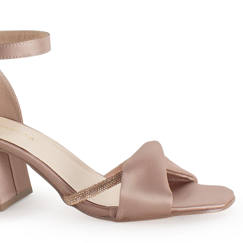 Zapatilla Maquillaje Oro Rosa Dama Tacón Bajo Grueso Tira Gruesa Brillo Elegante 3201398