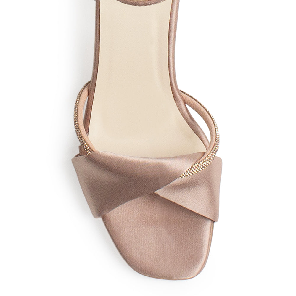 Zapatilla Maquillaje Oro Rosa Dama Tacón Bajo Grueso Tira Gruesa Brillo Elegante 3201398