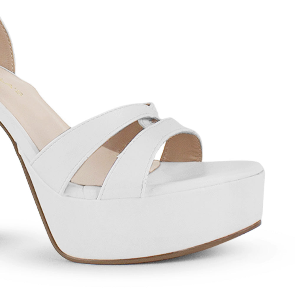 Zapatilla Blanco Fiesta Tiras Cruzadas Tacon Ancho Alto Elegante 3201421