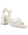 Zapatilla Beige Mujer Tacon Ancho Punta Cuadrada Tiras Cruzadas 2640113