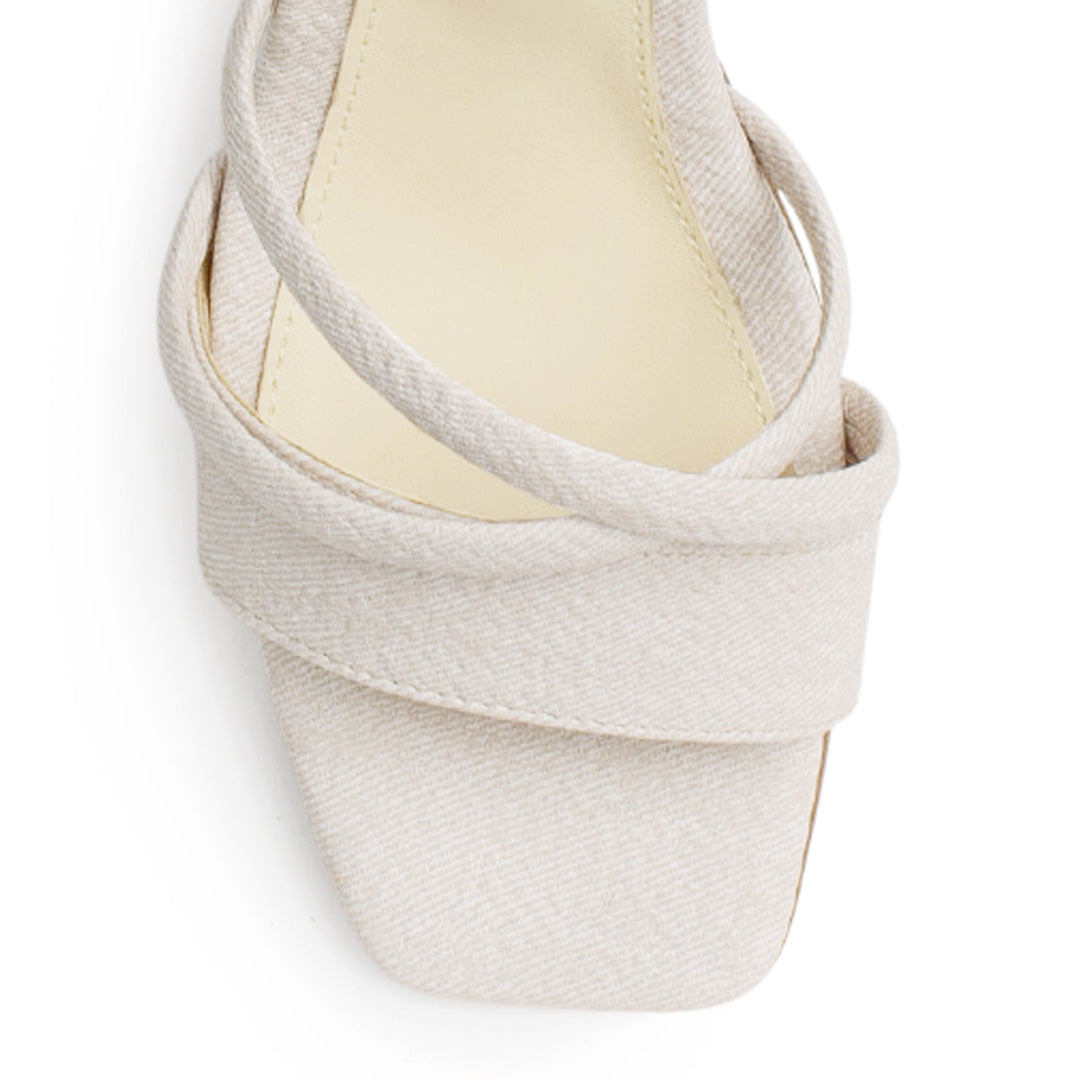 Zapatilla Beige Mujer Tacon Ancho Punta Cuadrada Tiras Cruzadas 2640113