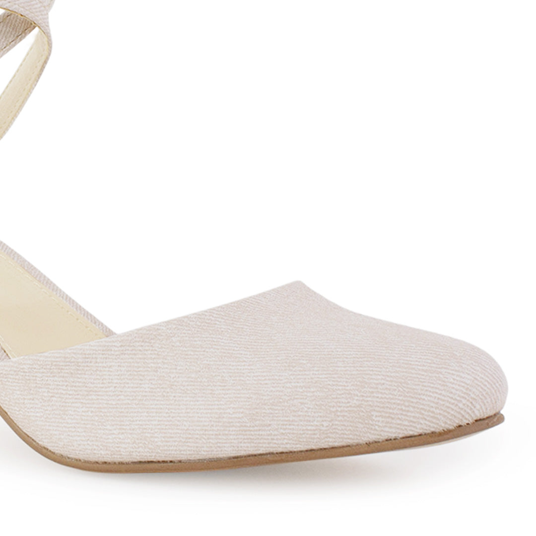 Zapatilla Beige Stiletto Tacon Bajo Puntal Pulseras Cruzadas 2640114