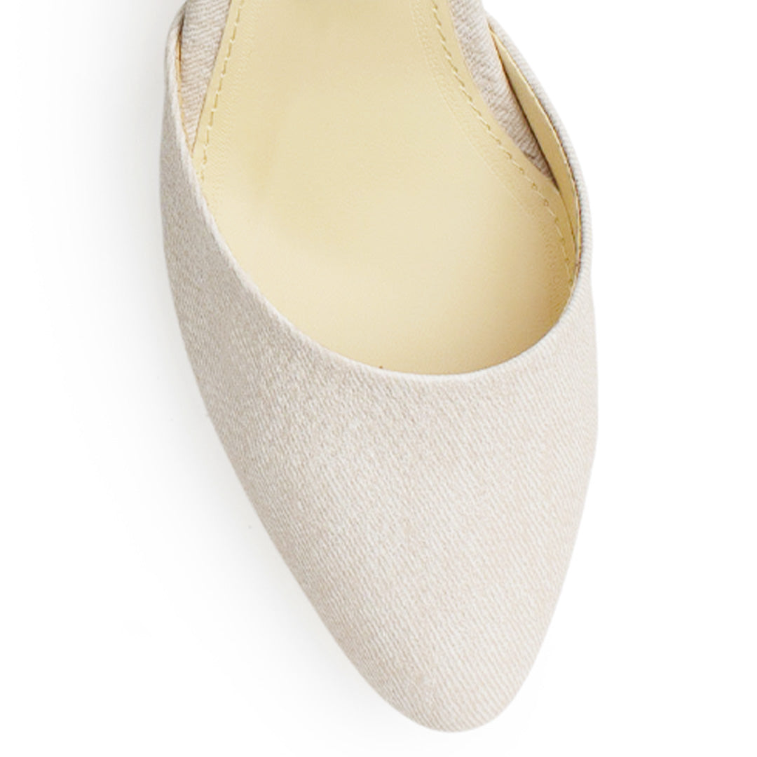 Zapatilla Beige Stiletto Tacon Bajo Puntal Pulseras Cruzadas 2640114