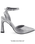 Zapatilla Plata Puntal Dama Tacon Delgado Pulsera Moda Formal 2000105