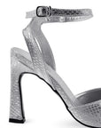 Zapatilla Plata Puntal Dama Tacon Delgado Pulsera Moda Formal 2000105
