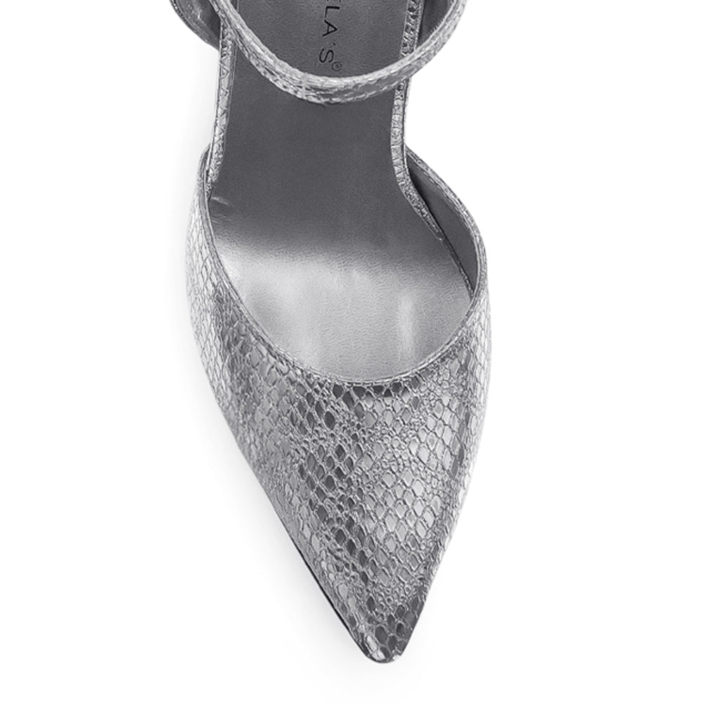 Zapatilla Plata Puntal Dama Tacon Delgado Pulsera Moda Formal 2000105