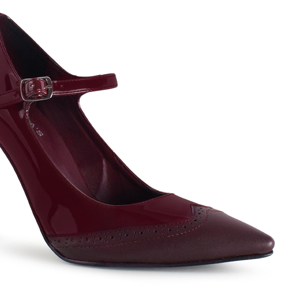 Zapatilla Rojo Vino Formal Puntal Mujer Tacon Delgado Elegante Dama 2000117