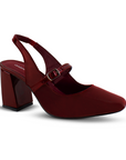 Zapatilla Vino Punta Cuadrada Dama Elegante Tacon Adorno Hebilla 2000120