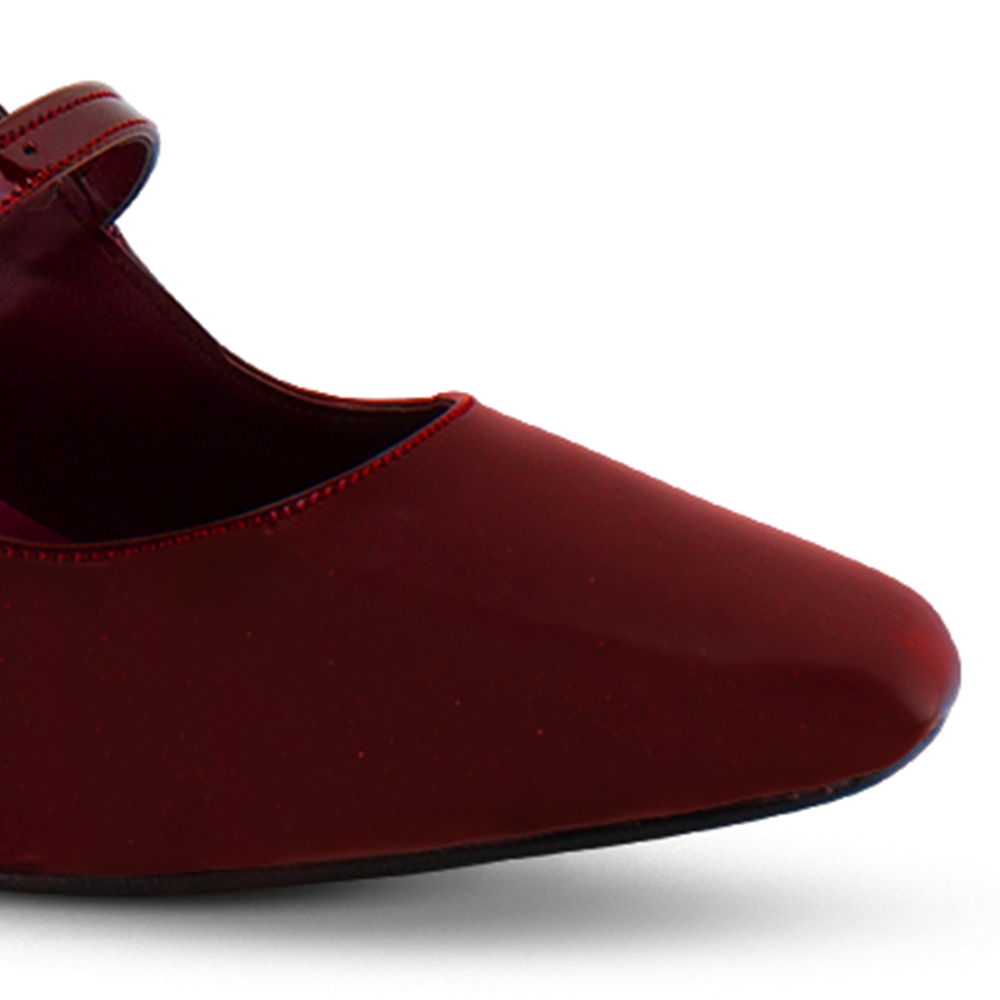 Zapatilla Vino Punta Cuadrada Dama Elegante Tacon Adorno Hebilla 2000120