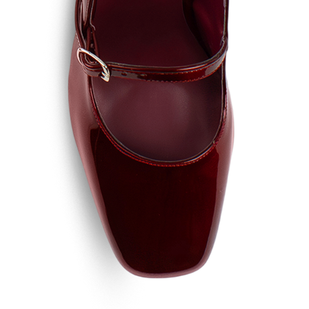 Zapatilla Vino Punta Cuadrada Dama Elegante Tacon Adorno Hebilla 2000120