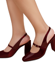 Zapatilla Vino Punta Cuadrada Dama Elegante Tacon Adorno Hebilla 2000120